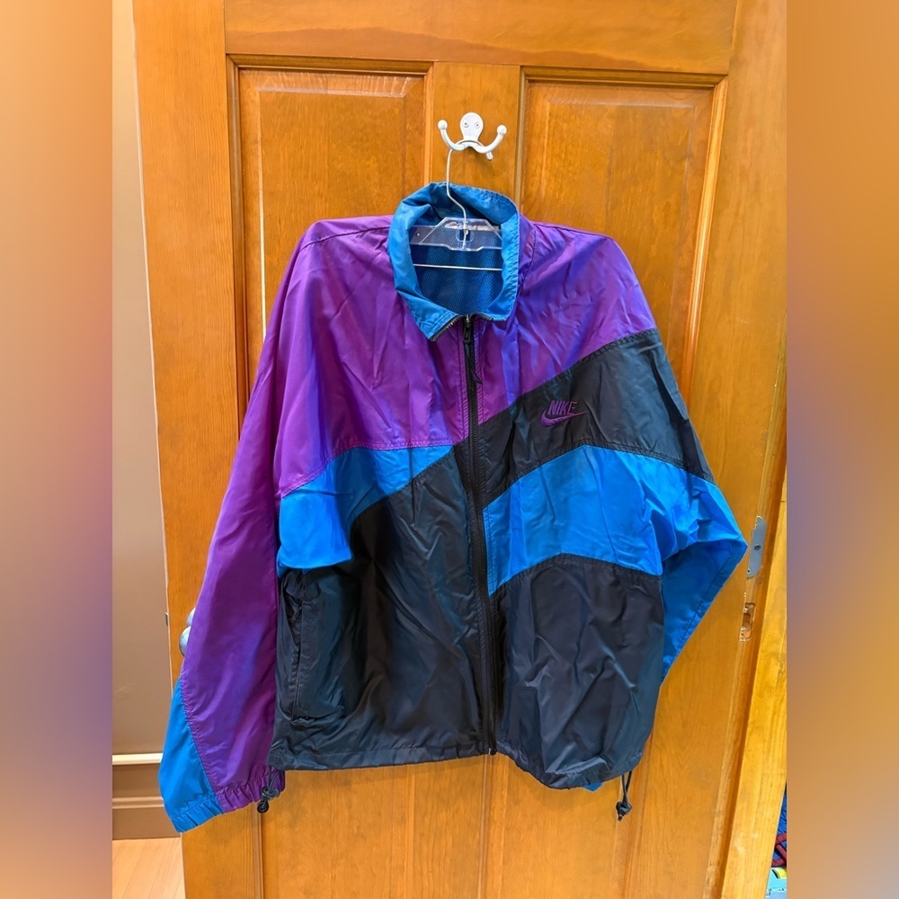 Nike Vintage Classic Color-Block Windbreaker Size Large Black Blue Purple